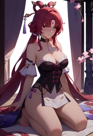 star rail,fu xuan,vampire corset,lace blouse,velvet skirt  - AI generated anime art